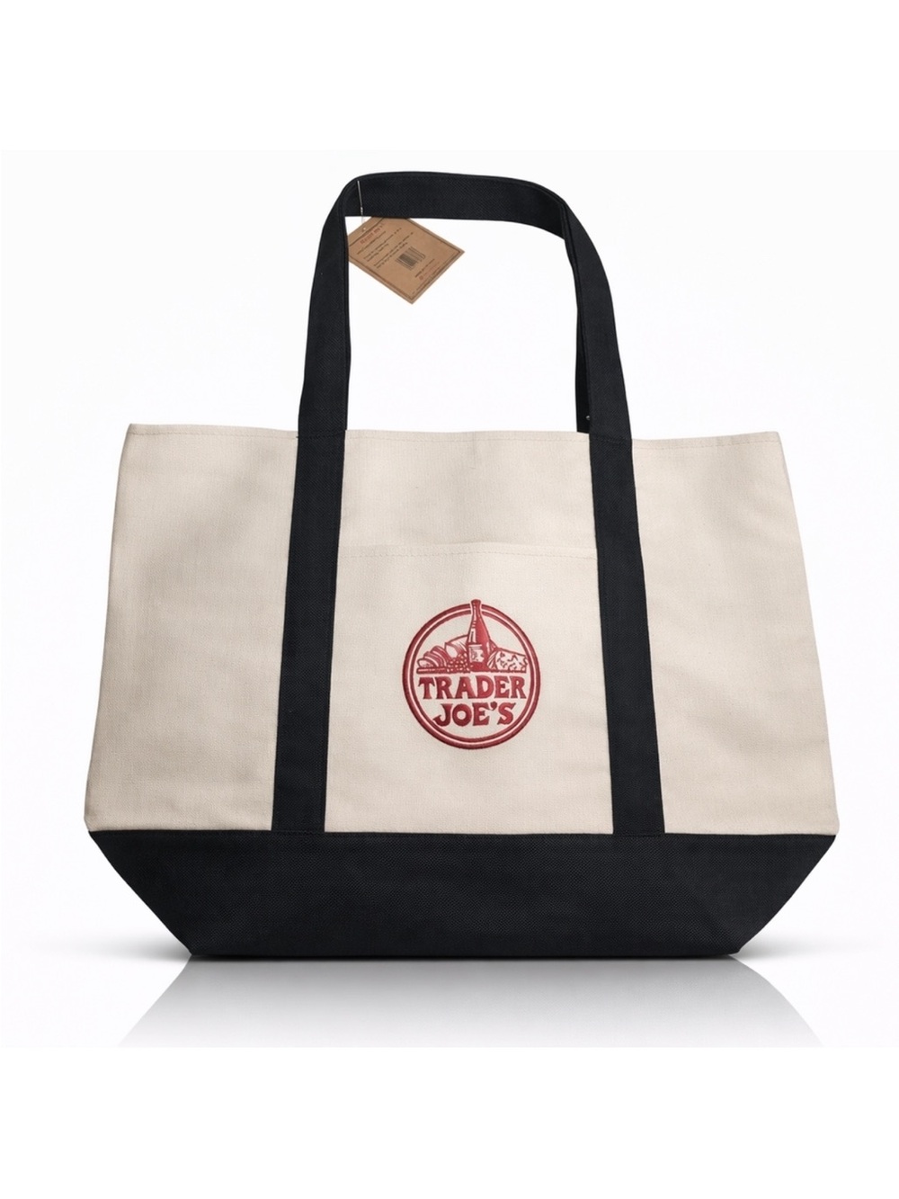Trader Joe's Canvas Tote Bag in Cream and Navy Blue Large NWT